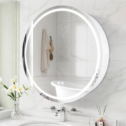 Round Medicine Cabinet with Light,3 Color Temperature,Dimmer,Defogger,32inch,White