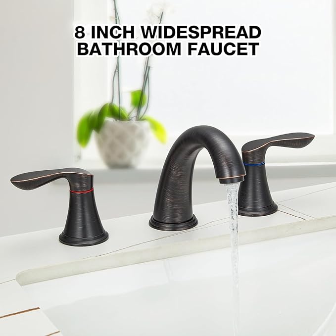 GAOMON Bathroom Faucet, 8 Inch Bathroom Faucets for Sink 3 Hole, Widespread Brushed Nickel Bathroom Faucet with Pop up Drain and cUPC Lead-Free Hose (Oil Rubbed Bronze 2 Packs)