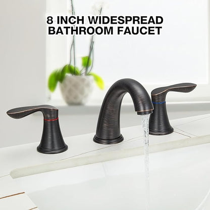GAOMON Bathroom Faucet, 8 Inch Bathroom Faucets for Sink 3 Hole, Widespread Brushed Nickel Bathroom Faucet with Pop up Drain and cUPC Lead-Free Hose (Oil Rubbed Bronze 2 Packs)