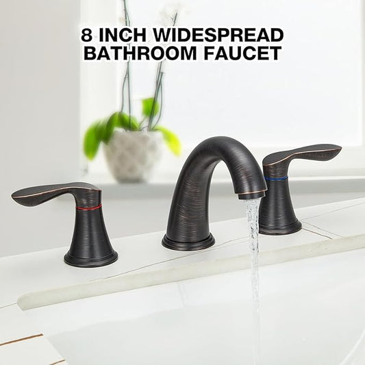GAOMON Bathroom Faucet, 8 Inch Bathroom Faucets for Sink 3 Hole, Widespread Brushed Nickel Bathroom Faucet with Pop up Drain and cUPC Lead-Free Hose (Oil Rubbed Bronze 2 Packs)