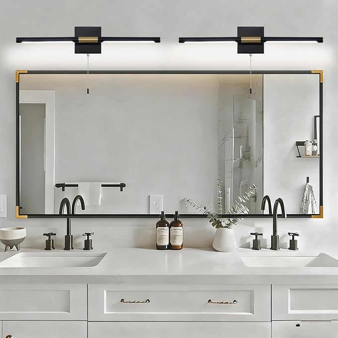 Black and Gold LED Bathroom Vanity Light Bar, 24 inch LED Vanity Light Fixtures Over Mirror, Morden Bathroom Sconces Lighting 4000K,Sconces Wall Lighting with Adjustable Lamp Tube