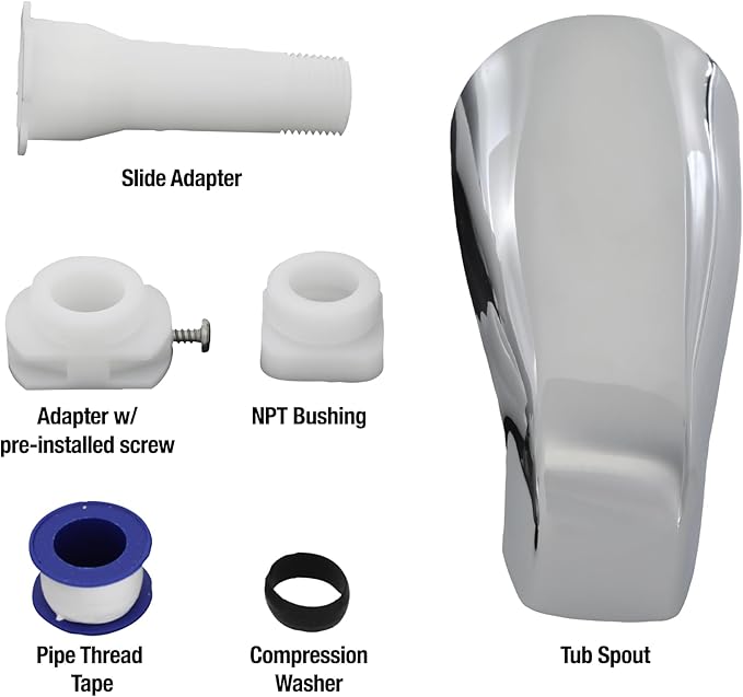 DANCO One-Size-Fits-All Universal Tub Spout, Chrome (88702A), Without Diverter, 1-Pack