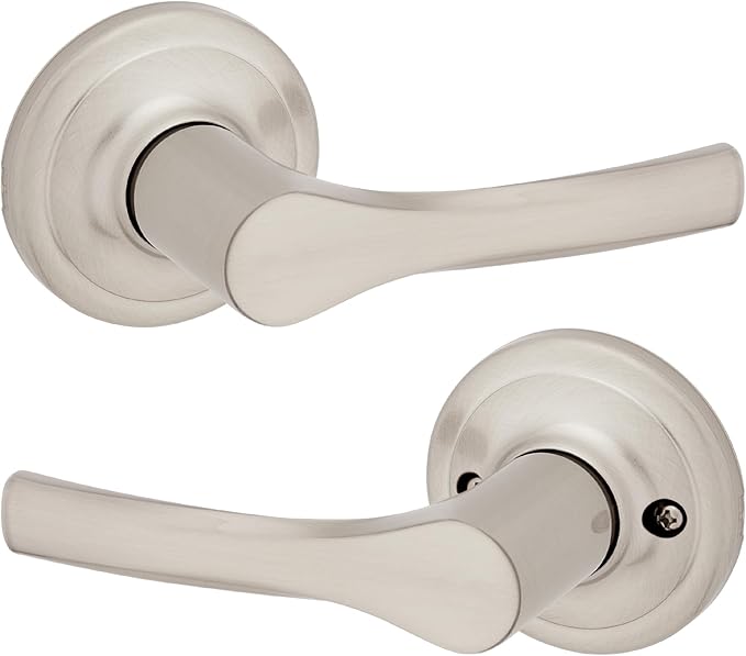 Kwikset Henley Interior Passage Door Handle, Lever For Closet and Hallway Doors, Reversible Non-Locking Handle Lever, Satin Nickel, with Microban Protection