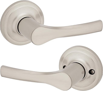 Kwikset Henley Interior Passage Door Handle, Lever For Closet and Hallway Doors, Reversible Non-Locking Handle Lever, Satin Nickel, with Microban Protection