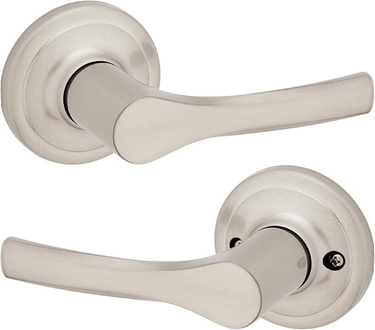Kwikset Henley Interior Passage Door Handle, Lever For Closet and Hallway Doors, Reversible Non-Locking Handle Lever, Satin Nickel, with Microban Protection