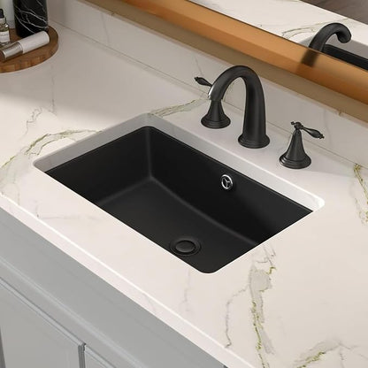 Lordear 18x12 Inch Black Undermount Bathroom Sinks Vanity Rectangle Porcelain Ceramic Sinks Under Counter Lavatory Sink Basin with Overflow