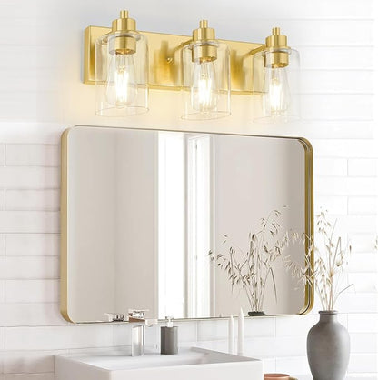 Gold Bathroom Light Fixtures, Bathroom Light Fixtures Over Mirror, Gold Vanity Lamp with Clear Glass