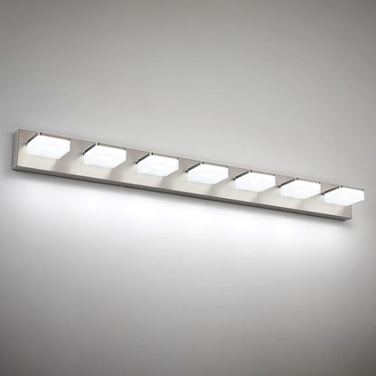 7-Light Bathroom Vanity Light Fixture Over Mirror, Nickel LED Vanity Lighting Fixtures, 45.67 inch Modern Bathroom Wall Light Fixtures with Rotating Lamp Head