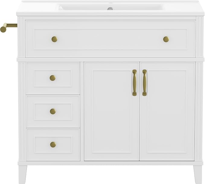 Bellemave 36" Bathroom Vanity with Sink, Bathroom vanities, Green Bathroom Vanity with Drawers, Sink Cabinet, White, 36Inch