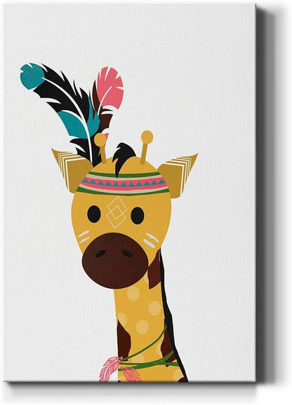 Renditions Gallery Canvas Animal Wall Art Decorations Paintings & Prints Yellow Traditional Baby Giraffe Animated Canvas Wall Hanging for Bedroom Living Room Office Kitchen - 24"x36" LT02