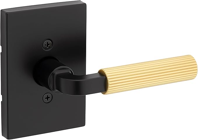Kwikset Mirada Reeded Dummy Door Handle, Single Sided Lever for Closets, French Double Doors, and Pantry, Matte Black Satin Brass, Non-Turning Reversible Push/Pull Lever, with Microban Protection