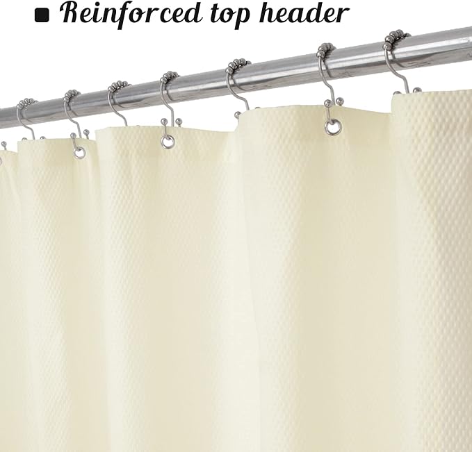 Embossed Microfiber Long Shower Curtain Liner 71 x 75 inches, Soft Fabric Shower Curtain Washable and Water Repellent,71x75, Cream