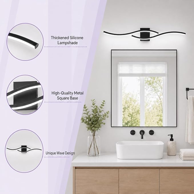 Modern Vanity Lights Dimmable Bathroom Light Fixtures Over Mirror Bathroom LED Vanity Light for Bathroom Living Room (Black,39.37Inch,5500K)