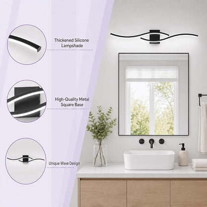 Modern Vanity Lights Dimmable Bathroom Light Fixtures Over Mirror Bathroom LED Vanity Light for Bathroom Living Room (Black,39.37Inch,5500K)