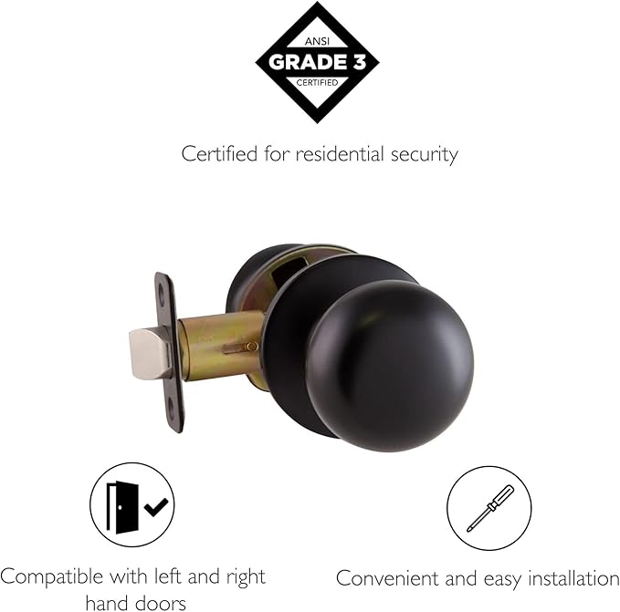 Design House 778951 Cambridge 2-Way Adjustable Passage Door Knob with for Hallway Closet, Matte Black