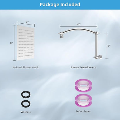 Hibbent All Metal 8'' Rain Shower Head with 16'' Extension Arm, Chrome | cUPC Certified High Pressure Rainfall Showerhead with Solid Brass Adjustable Shower Head Extension Arm, Fixed Showerheads