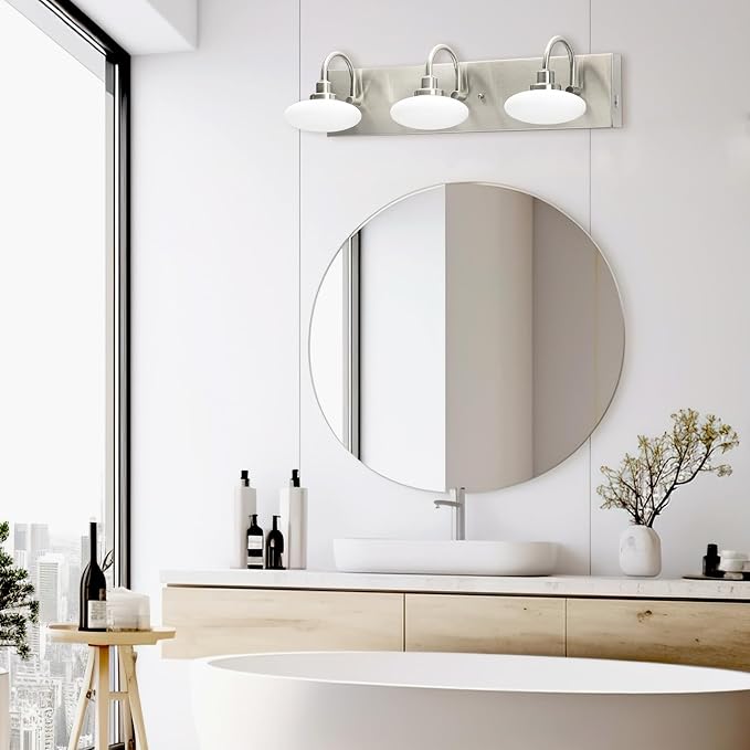 Dimmable LED Bathroom Vanity Light Fixture, 3-Light Brushed Nickel Wall Sconce Lighting Over Mirror,Modern Vanity Light for Cabinet Hallway,3000K-6000K