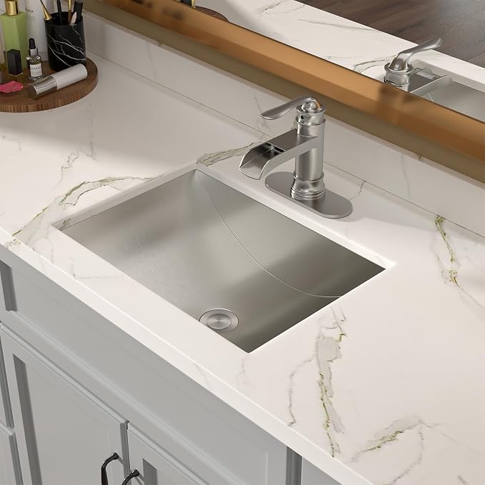 Lordear Undermount Bathroom Sink Stainless Steel - Lordear 18x13x5 Inch Vanity Bathroom Sinks Rectangle Under Couter Stainless Steel Lavatory Sink Basin with Drain