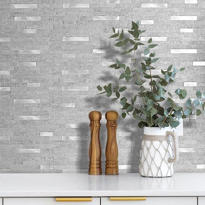 DICOFUN 10 Sheets Peel and Stick Backsplash Wall Tiles, PVC Kitchen Backsplash Peel and Stick in Grey, 9.4 sq.ft