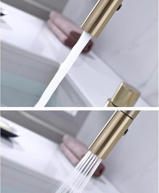 3 Hole Basin Faucets Pull Out Basin Mixer Faucet Dual Mode Bathroom Mixer Faucet Brass-Brushed Gold