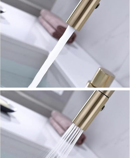 3 Hole Basin Faucets Pull Out Basin Mixer Faucet Dual Mode Bathroom Mixer Faucet Brass-Brushed Gold