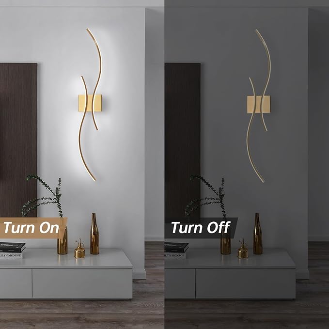 CANEOE Modern Led Wall Light Set of Two, 39inch Gold Indoor Led Wall Sconce Lighting, Bathroom Vanity Light Fixtures Over Mirror for Living Room Hallway Bedroom Bedside Wall Lamp (Gold,6000K,2 Packs)