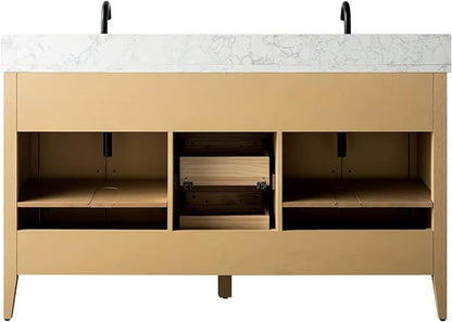 Vanity Art 60 inch Bathroom Vanity with Double Sink & Ceramic Top, Vanity Cabinet with Soft-Closing Doors, Drawers, Solid Wood Frame, Natural Oak, VVA9060-DNO-MB1
