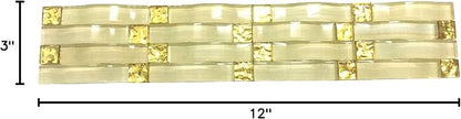 Glass Mosaic Sample Tile Beige Gold for Kitchen Backsplash Bath Wall Decor | Glossy Surface Shine, 3D Arched Interlocking, Indoor Walls, Bathroom Shower, Fireplace Surrounds and Modern Interiors Spaces