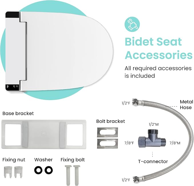 VOVO VB-6000SE Elongated Bidet Toilet Seat, Warm Water, LED Light, Heated Seat, White, Dryer, Stainless Steel Nozzle, Made in Korea