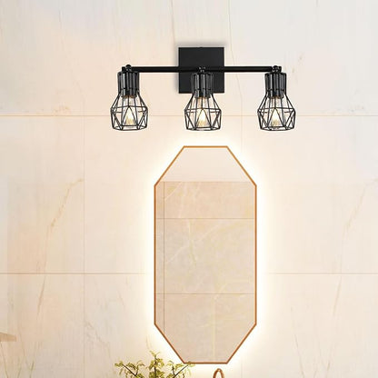3-Light Black Flush Mount Ceiling Track Light E26 for Kitchen | Industrial black metal, adjustable heads, dimmable E26 base, for kitchen hallway closet bathroom lighting