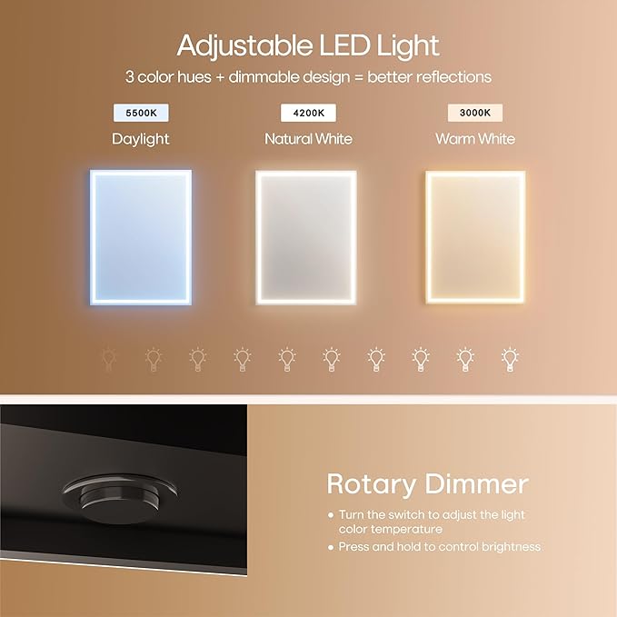 32x24inch LED Medicine CabinetMirror with Lights for Bathroom,Defogger,Stepless Dimmable,3000K/5500K ColorTemperature Wall Mounted MakeupMirror,AdjustableShelf (Assembly Required), Black
