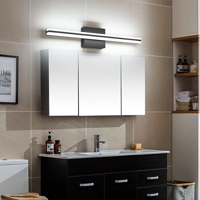 SOLFART 24 Inch Bathroom Vanity Light, Dimmable Black LED Bathroom Lighting Fixture, Modern Mirror Light for Makeup & Shaving