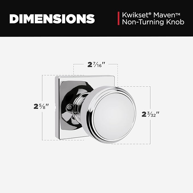 Kwikset Maven Dummy Door Knob, Single Sided Handle for Closets, French Double Doors, and Pantry, Polished Chrome Non-Turning Square Interior Push/Pull Door Knob, with Microban Protection