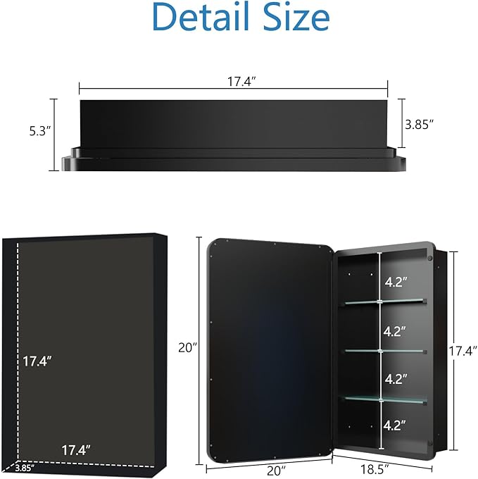 20x20 Inch Medicine Cabinet with Mirror Modern Design Farmhouse Bathroom Storage Cabinet for Bathroom Kitchen Laundry Room, Black