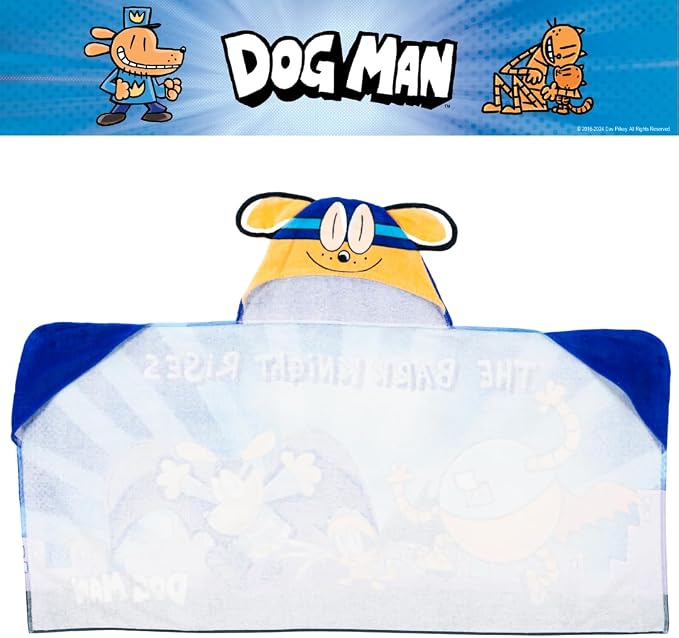 Dog Man Supa Comic Kids Super Soft Bath/Pool/Beach Soft Cotton Terry Hooded Towel Wrap, 24 in x 50 in, (Officially Licensed Product) by Franco