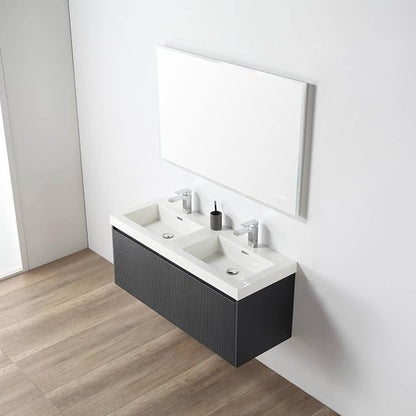 Blossom 48 Inch Double Sink Bathroom Vanity, All Wood Wall Mounted Floating Bathroom Vanity Cabinet with Acrylic Sink, Bathroom Sink Cabinet with Soft-Close Drawers, Modern Vanities, Night Blue