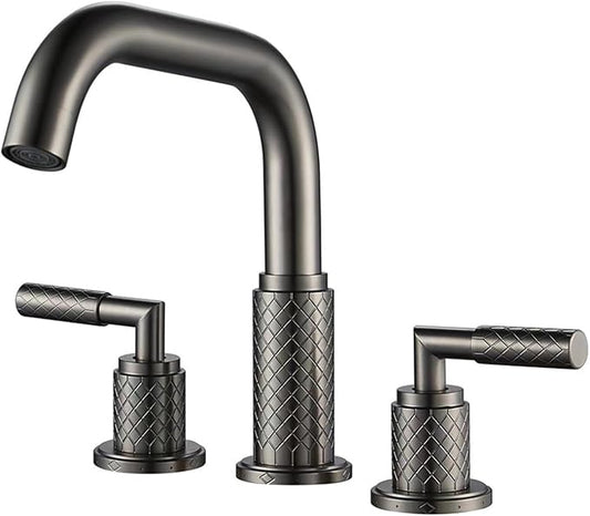 Bathroom Basin Mixer Faucet 3 Hole Brass Swivel Hot and Cold Water-Grey