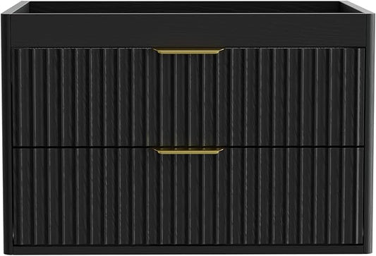 24 Inch Floating Bathroom Vanity Without Sink, Bathroom Wall Cabinet with 2 Fluted Drawers & Metal Handle, Wall Mounted Cabinet for Bathrooms (Black, 24 inch, Without Sink)