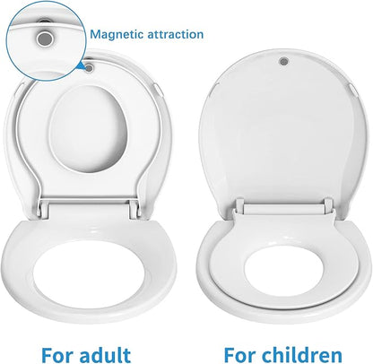 Toilet Seat, Round Toilet Seat with Toddler Seat Built in, Potty Training Toilet Seat Round Fits Both Adult and Child, with Slow Close and Magnets- Round