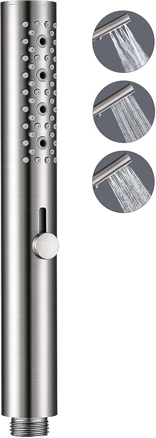 G-Promise All Metal Round 3 Function Handheld Shower Head(Brushed Nickel) | All Metal Construction, 3 Function Modes with Massage, Modern Look, Push Switch, Easy Installation