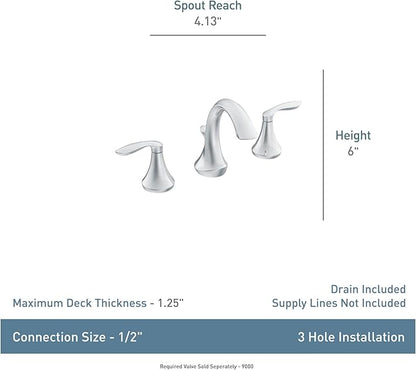 Moen Eva Chrome Transitional Two-Handle High-Arc Widespread Bathroom Faucet with Drain Assembly, Valve Required, T6420
