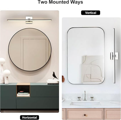 LED Bathroom Vanity Light, Modern Bathroom Light Fixture Over Mirror (3000K/4000K/6000K, Dimmable), Vanity Light Bar with Angle Adjustable, 32 Inch, Chrome