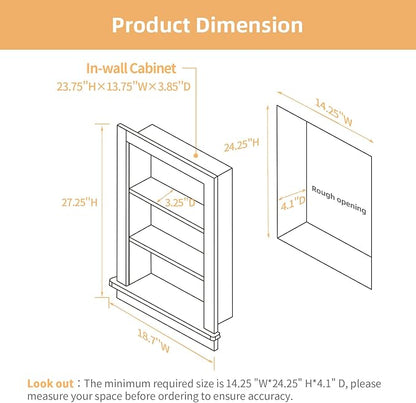 14 x 24 Recessed Medicine Cabinet, White Bathroom Wall Cabinet, 3-Tier Wall Niche with Mirror, for Bathroom Storage