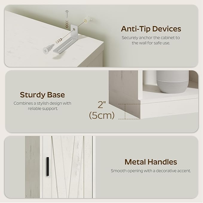 Tall Bathroom Cabinet with 2 Barn Doors, Farmhouse Storage Cabinet with Adjustable Shelves, Freestanding Bathroom Storage Organizer for Small Space, Kitchen, Bedroom, Cloud White
