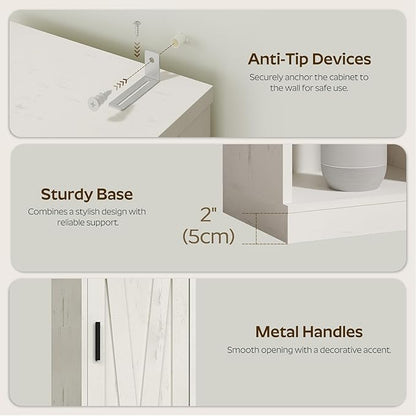 Tall Bathroom Cabinet with 2 Barn Doors, Farmhouse Storage Cabinet with Adjustable Shelves, Freestanding Bathroom Storage Organizer for Small Space, Kitchen, Bedroom, Cloud White