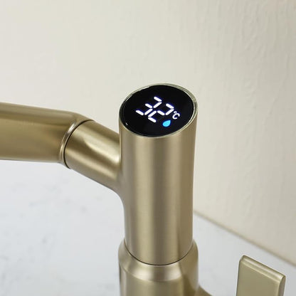 Lefton Bathroom Rotatable Faucet with Tempratrue Display in Celsius (Batteries-Free) & 3 Water Modes, BF2204-6C (Brushed Gold-Celsius)