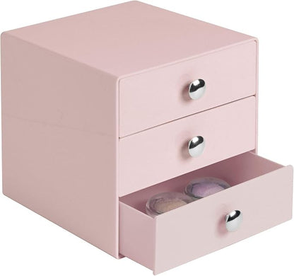 iDesign Plastic 3-Drawer Jewelry Box, Pink, 6.5" x 6.5" x 6.5" | Compact Storage Organization, For Cosmetics, Dental Supplies, Hair Care, For Bathroom, Office, Dorm, Desk, Countertop