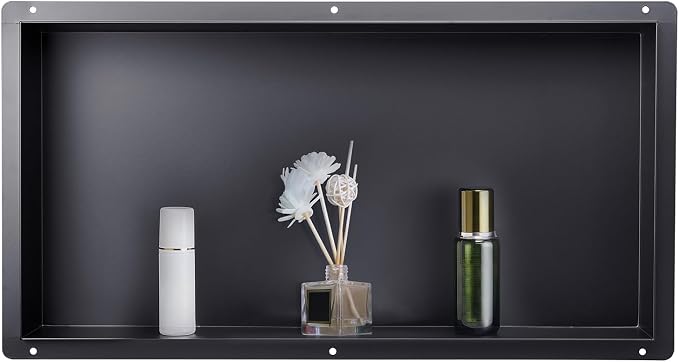 VEVOR Shower Niche, 13 x 25 x 4 inch Frameless Recessed Wall Niche, Heavy-duty Stainless Steel Modern Shampoo Storage Organizer, Sealed Waterproof, Durable & Easy to Install, Black for Bathroom