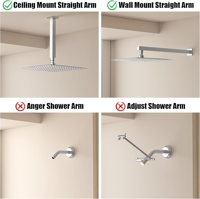 12 Inch Rain Shower Head High Pressure Rainfall Shower Head Chrome | Square Rain Bathroom Showerhead, High Flow, Large Stainless Steel, Ceiling Mounted, Wall Mounted, Waterfall Full Body