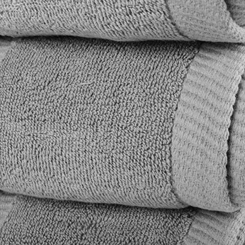 BY LORA 8-Pc Cotton Towel Set, Quick Dry Hotel Bath Hand Washcloths, Grey